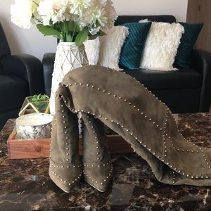 Green Thigh High Heel Boots